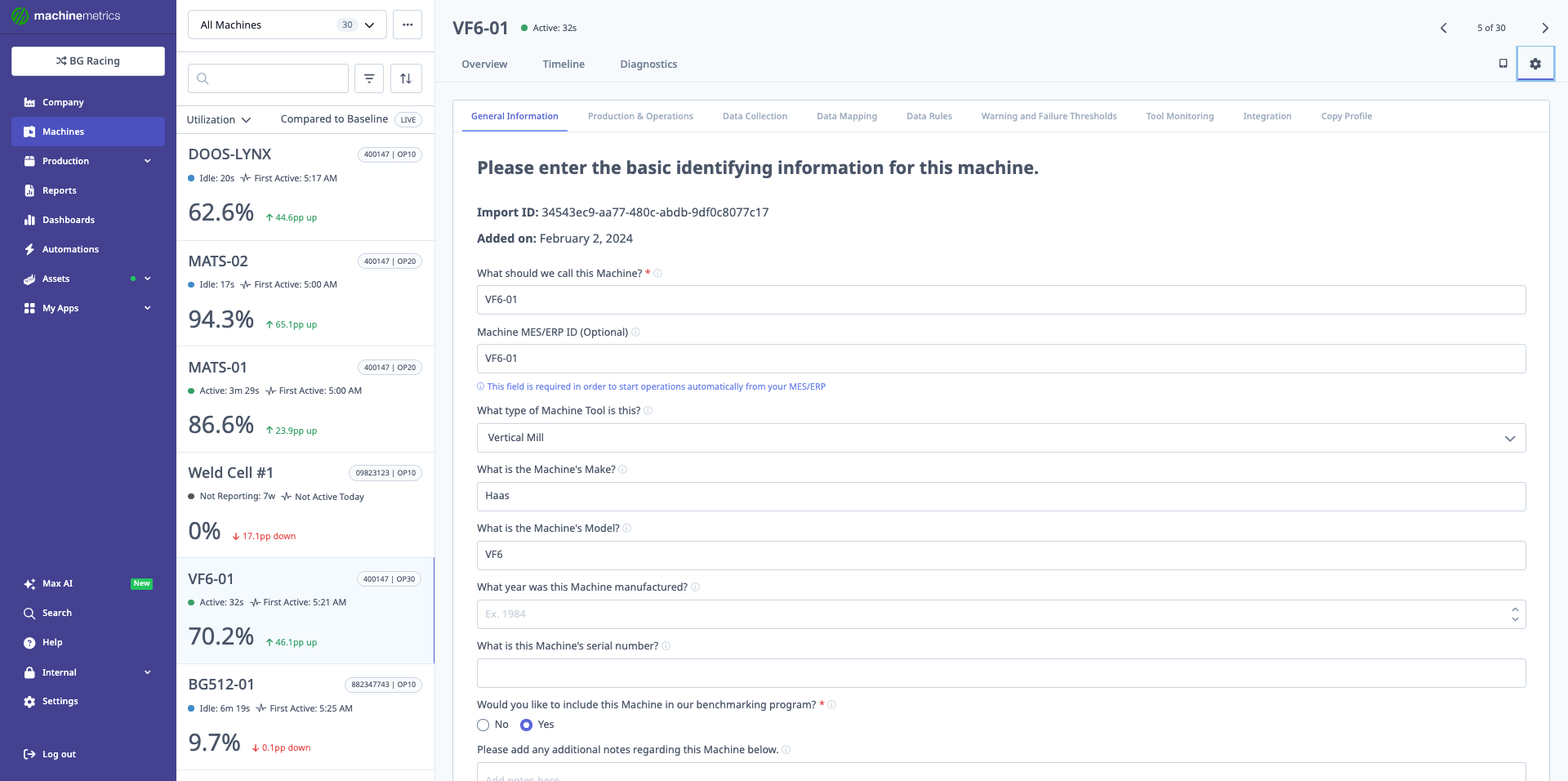 Machine Settings - General Information